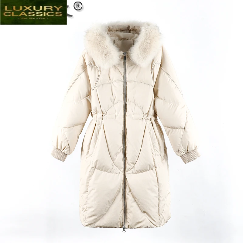 

Women's Winter Down Jacket Korean Coat Female 90% White Duck Down Parkas Woman Hooded Fox Fur Collar 2021 Abrigo Mujer LW