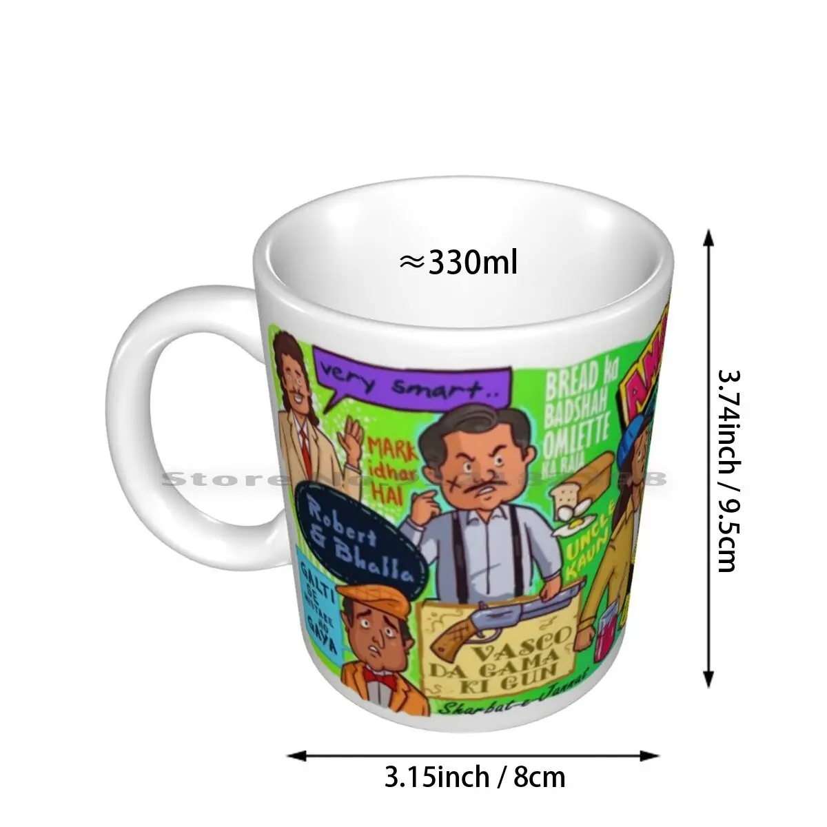 Andaz Apna Apna Doodle Mashup-Inkt India Ceramic Mugs Coffee Cups Milk Tea Mug Bollywood Hindi Cinema Movies Cult Movie Funny