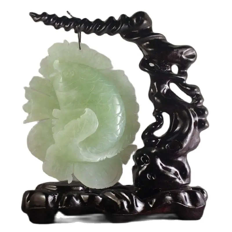 Pingente de estátua de peixe artesanal, pingente de estátua de peixe esculpido à mão de jade chinês antigo natural de 540g 6.5 porcelana