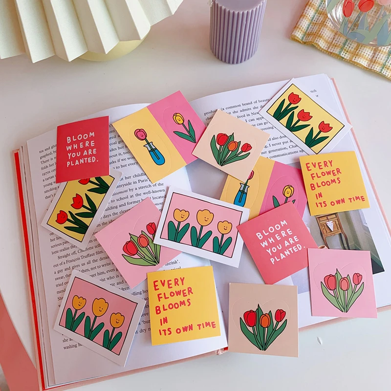 14pcs/Bag Tulip Flower Decorative Stickers Scrapbooking Diary Album Mobile Phone DIY Labels Sealing Sticker Stationery