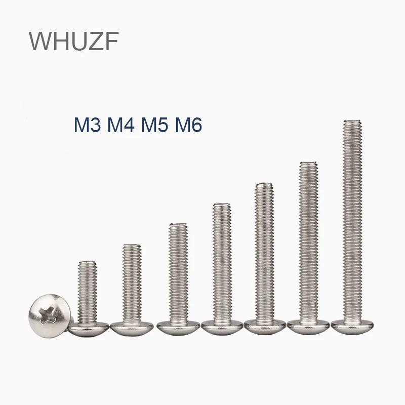 WHUZF M3 M4 M5 M6 M8 Cross Recessed Truss Head Machine Screws  Mushroom Big Flat Head Screw 304 Stainless Steel Philips Screw