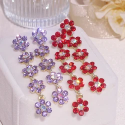 New Fashion Full Rhinestone Flower Earrings For Women Korean Style Drop Dangle Earrings Female Wedding Party Jewelry Accessories