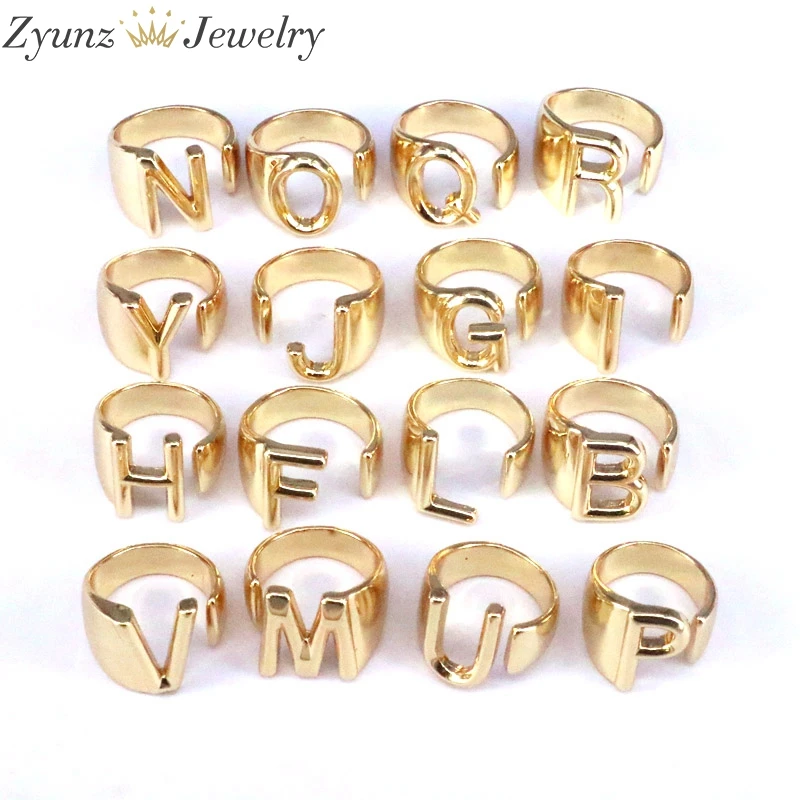 10-26PCS, Chunky Wide Hollow Letter Metal Adjustable Opening Ring Initials Name Alphabet Female Party Fashion Jewelry