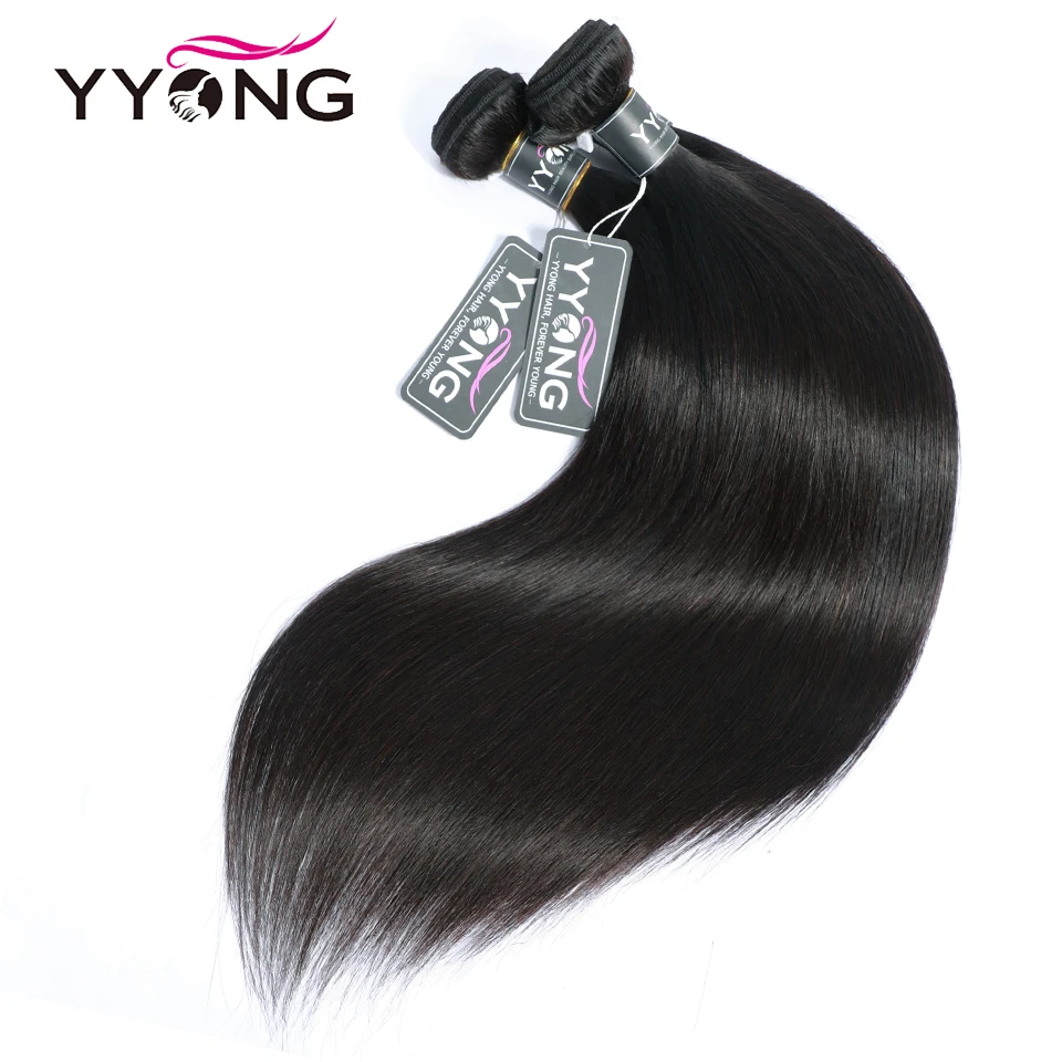 Yyong Peruvian Straight Hair 3/4 Bundles With Closure Closures With Bundles Bone Straight Human Hair Bundles With Lace Closures