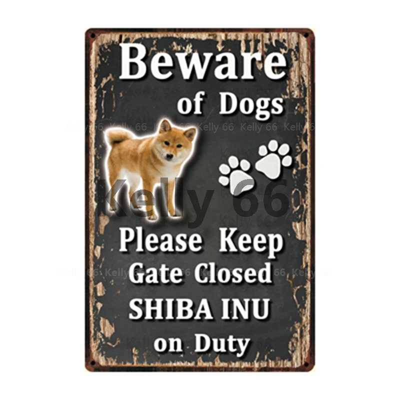 [ Kelly66 ] Beware Of Dogs Cocker Spaniel Shiba Inu Bulldog Tin Metal Sign Home Decor Bar Wall Art Painting 20*30 CM Size Dy114