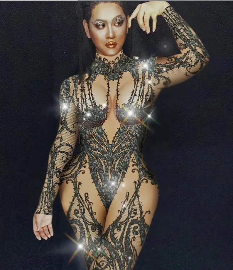 

Bar Ds party GoGo sexy fashion female singer female dj costume gogo costume Black jumpsuit