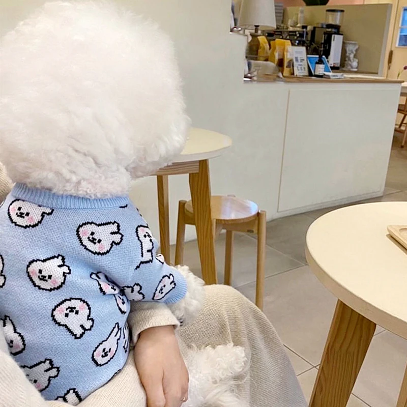 

Blue Rabbit Dog Clothes Pet knitted Sweater Autumn and Winter Clothes Teddy Cat Bottoming Shirt Puppy Warm Pullover XS-XL