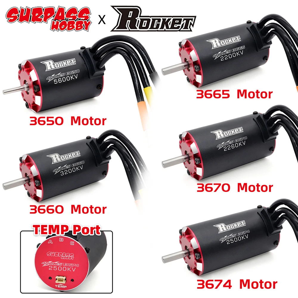 Motor sem escova supersônico RC-Rocket V2, com sensor de temperatura, 1, 8, 1, 10 RC Car, 3650, 3660, 3665, 3670, 3674