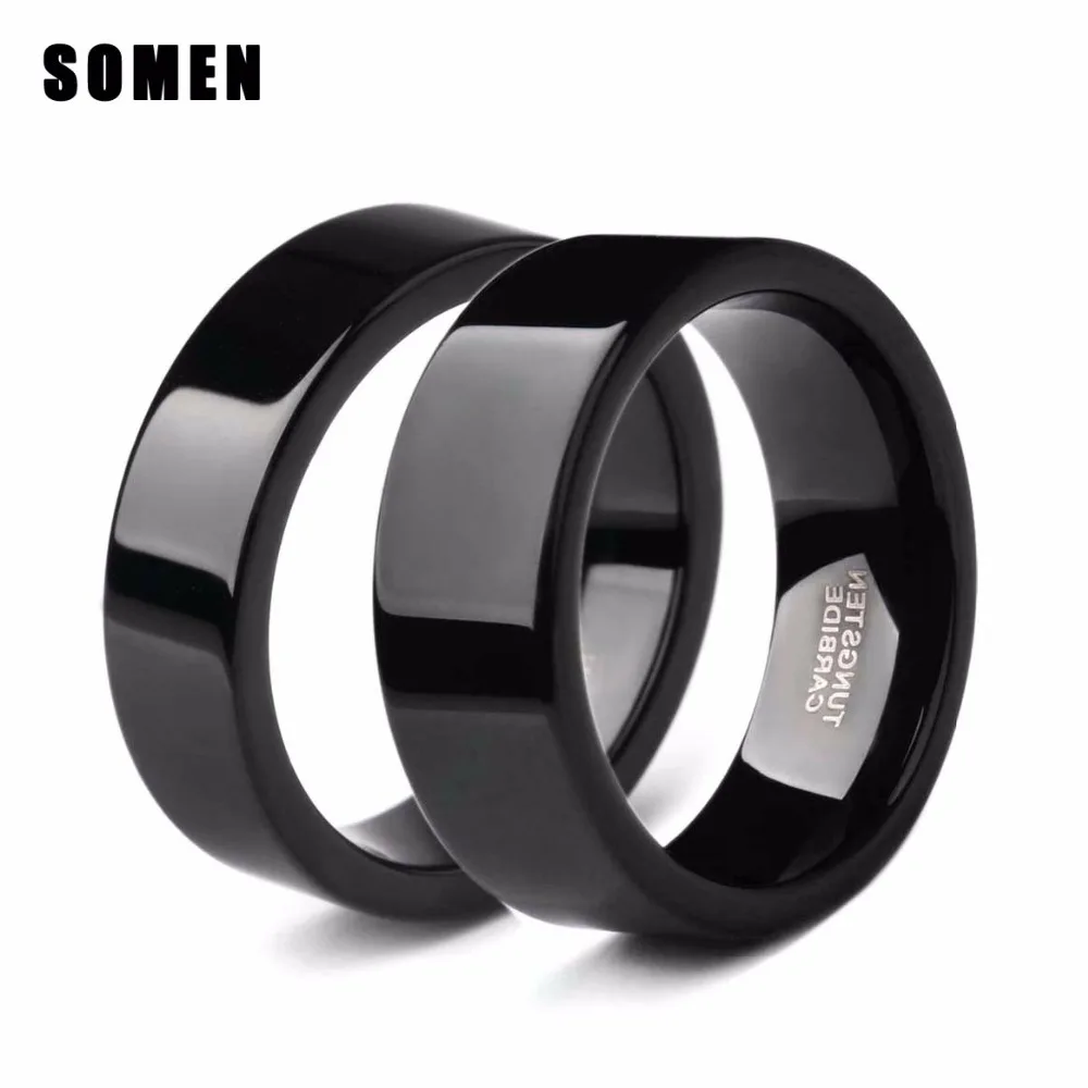 Somen 6mm 8mm Czarny pierścionek z węglika wolframu Obrączka ślubna Płaski polerowany pierścionek zaręczynowy dla mężczyzn Biżuteria damska Bague Homme dla kochanka
