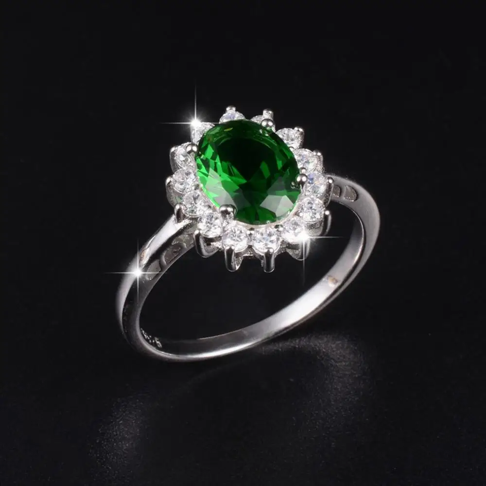 Princess Diana ring finger Real 100% 925 Sterling Silver Blue green Natural Sapphire gemstone Rings For Women Wedding jewelry