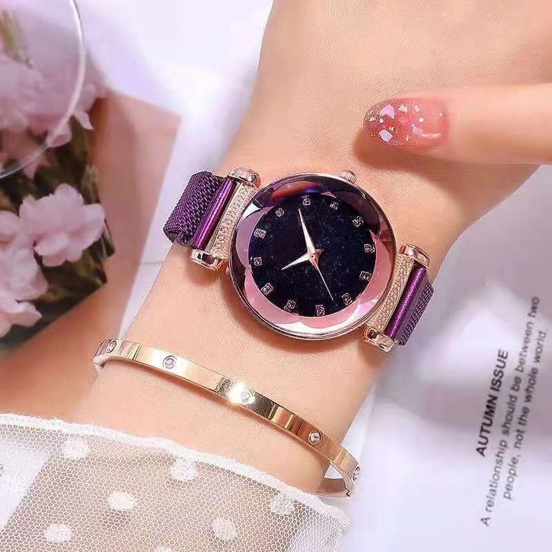 Reloj magnético de cuarzo para mujer, cronógrafo de lujo, con diamantes de imitación, a la moda