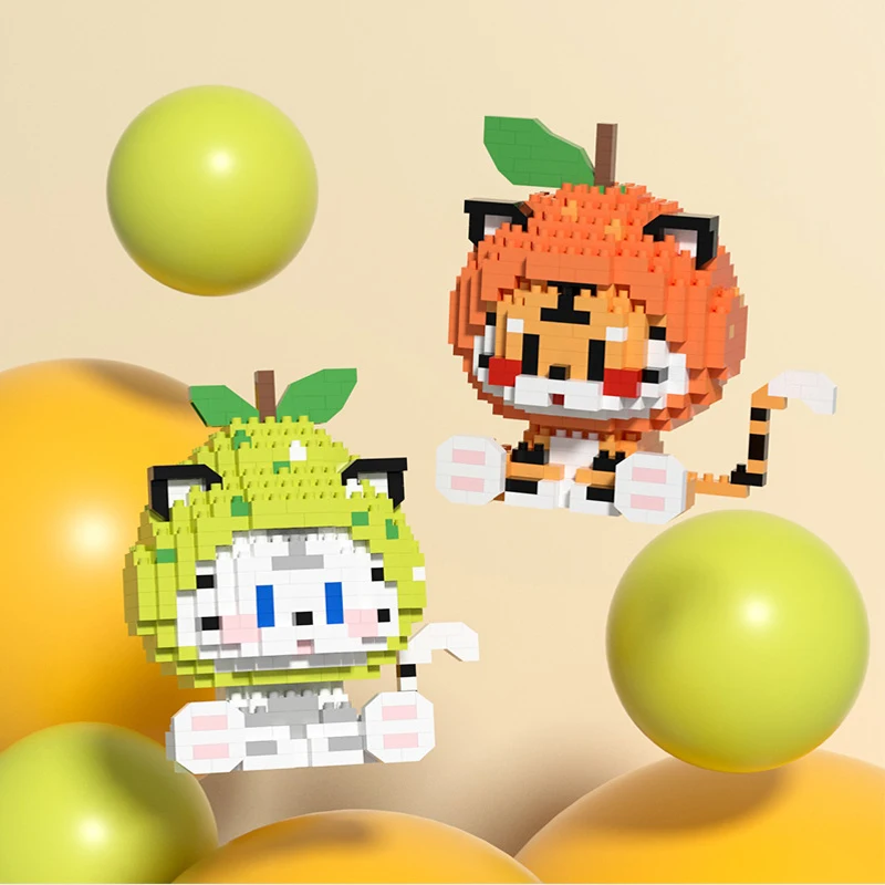 Tiger COS Orange Pear Mini Building Blocks Cute 3D Animal Mahjong Assembled Model Micro Bricks Figures Toy For Decor Toy