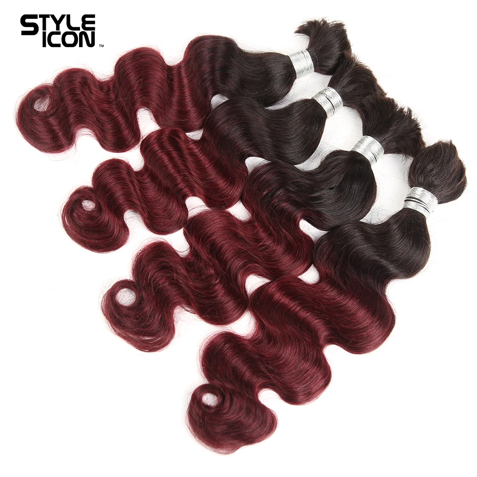 Body Wave Remy Human Hair 10 To 30 Inch Ombre T1B/99J Crochet Braids No Weft Bundles Deal Malaysian Body Wave Braiding Hair Bulk