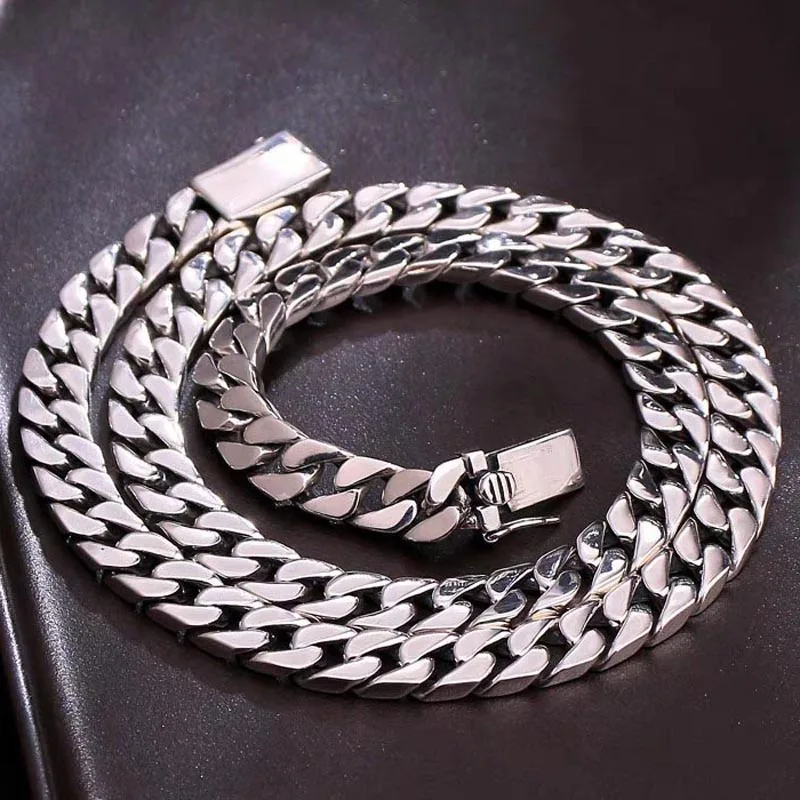 Men 925 Sterling Silver Miami Cuban Chains Necklace For Mens Womens Fine Hip hop Lock Clasp Link Chain Jewelry Male 100% Solid