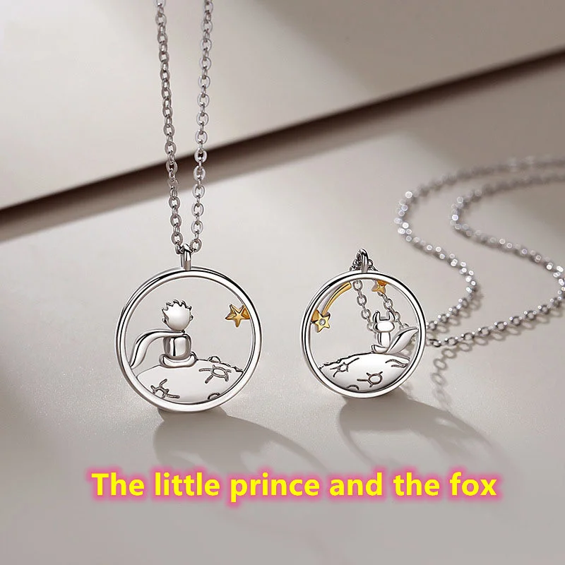 Fashion New Two-color Couple S925 Silver Plated Little Prince Fox Pendant Necklace Exquisite Luxury Clavicle Chain Jewelry 2021