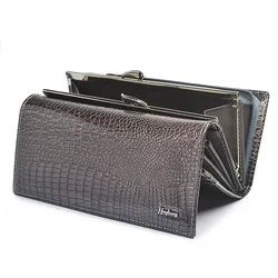Cartera de cuero genuino para mujer, monedero de gran capacidad con cremallera, tarjetero de identificación, bolso de mano para teléfono femenino