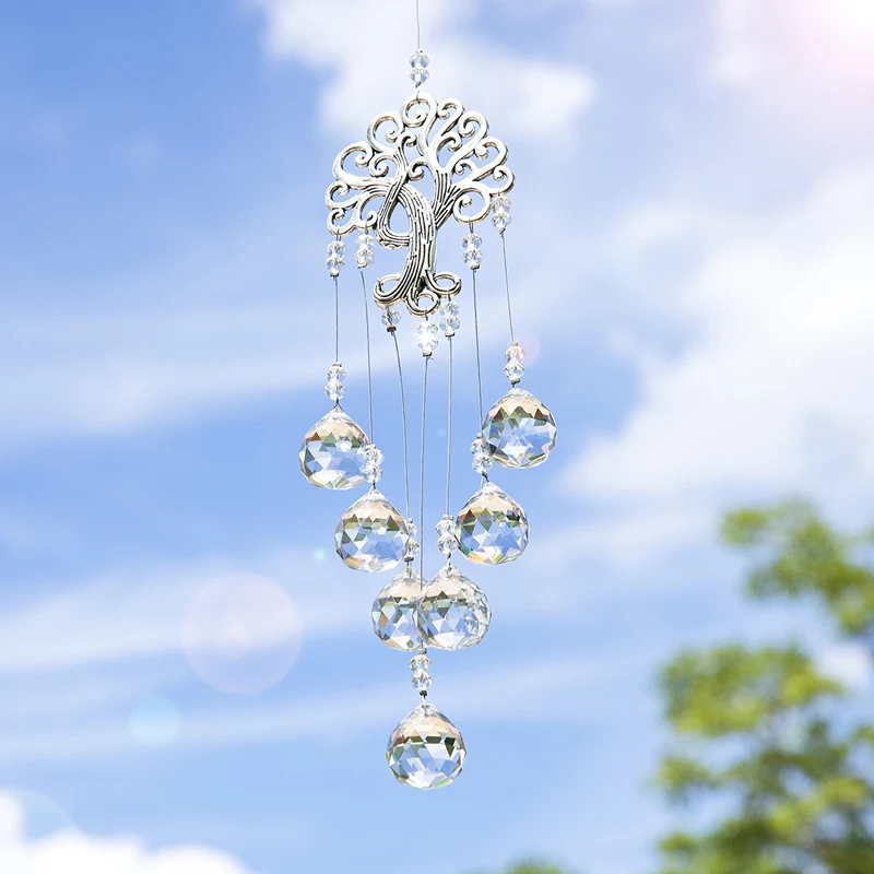 H&D Hanging Crystal Suncatcher with Crystal Ball Prism Rainbow Maker Tree of Life Decor for Garden Outdoor Home Kids Room Window