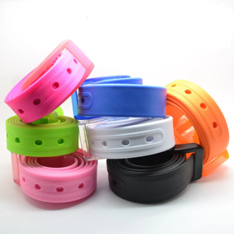 2023 Fashion Plastic Belt Friendly Candy Multi Color Silicone Rubber Leather Belt Smooth Buckle For Women Men Adjustable