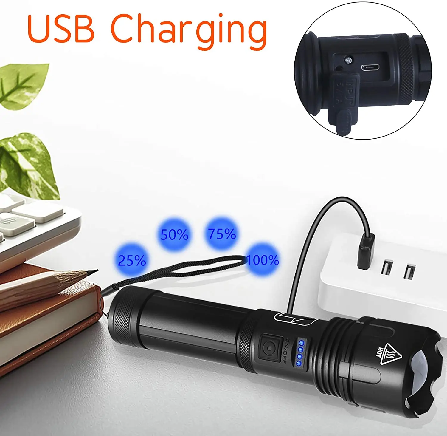 Super Bright Powerful LED Flashlight USB Rechargeable Camping  Torch Light Tactical Flashlight For Camping