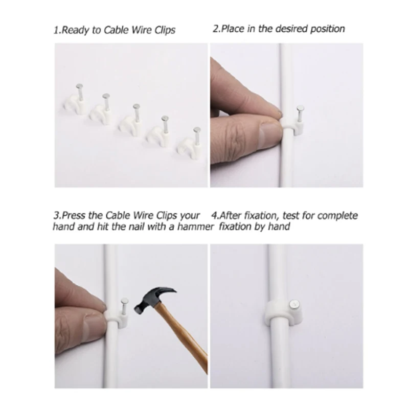 Clipes de fio redondos para cabos, 100 pçs, 6mm, 8mm, gerenciamento de cabos, rg6, cat6, rj45, suporte elétrico de fio, círculo, branco