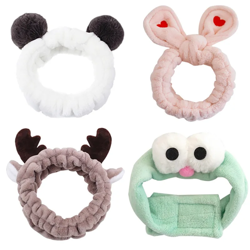 Cute Female Wash Face Hair Holder Headband Soft Coral Fleece Bow Animal Ears Hairbands Hair Accessories For Women Girls Turban