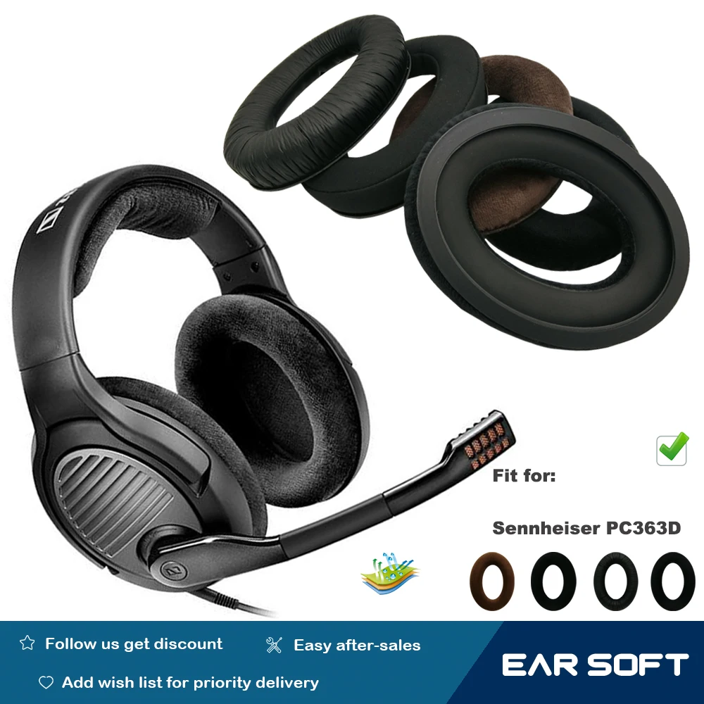 

Earsoft Replacement Cushions for Sennheiser PC363D Headphones Leather Cushion Velvet Ear Pads Headset Sleeve Cover Cover