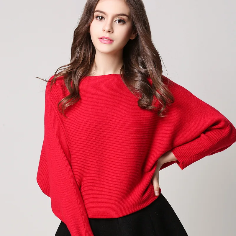 Pulôver feminino de malha com gola larga, mangas longas, suéter solto, malhas outstreet para o outono, estiramento alto, 19 cores