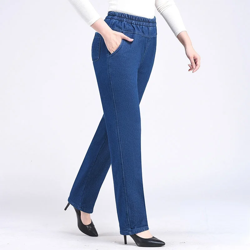 

Autumn Winter Jeans for Women Velvet Thick Warm Denim Pants Mom High Waist Jeans Vintage Long Straight Denim Pants P187