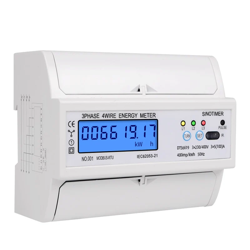 Su Guida Din Elettrica Trifase Contatore di Energia RS485 kWh Consumo di Tensione di Alimentazione di Corrente Wattmetro Monitor Modbus RTU 380V 400V