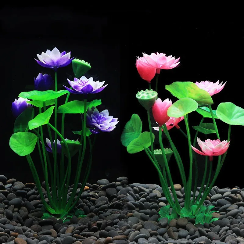 Aquarium Artificial Lotus Plants Decoration Fish Tank Landscaping Water Grass Lotus Ornaments Aquatic Flower Weed Plant Decor 1X