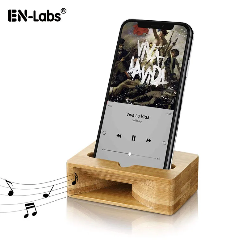 Cell Phone Stand with Sound Amplifier, Bamboo Wood Smart Phone Holder Dock, Natural Bamboo Stands for iPhone Android less 5.5 