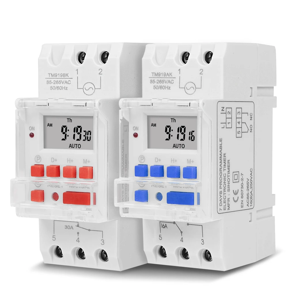 TM919 110V 220V settimanale 7 giorni programmabile interruttore orario digitale relè controllo Timer 16A 30A guida Din con funzione di conto alla