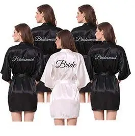 black robe silver grey writing sister of the bride satin robe bridal party getting ready robes wedding bridesmaid gift