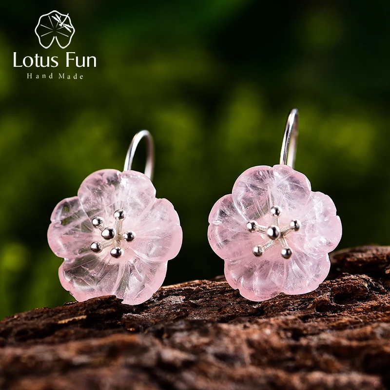 

Lotus Fun Real 925 Sterling Silver Earrings Handmade Designer Fine Jewelry Flower in the Rain Fashion Dangle Earrings for Women