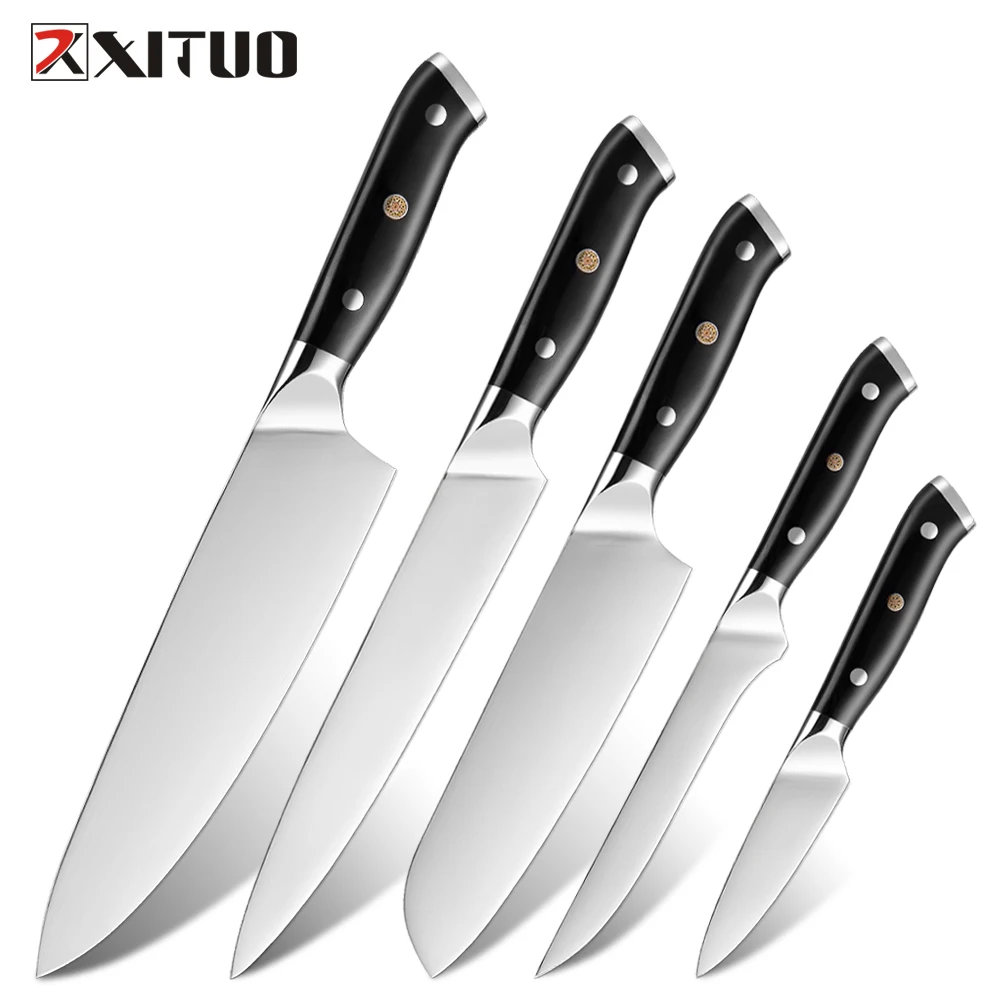 XITUO Kitchen Knife German 5CR15MOV Stainless Steel Chef Knife Meat Cleaver Paring Knife Black Color Wooden Handle Cooking Knife