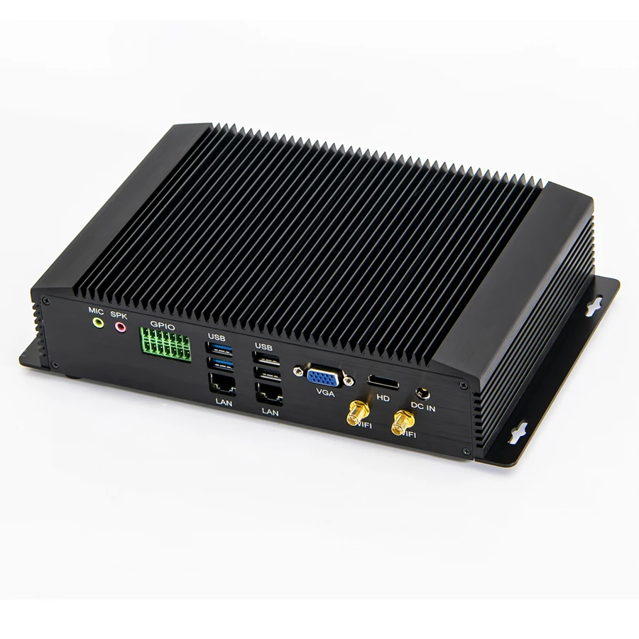 อุตสาหกรรม PC Fanless มินิคอมพิวเตอร์ Intel I7 4500U 5500U I5 4200U 2 * Intel Lans 6 * RS232/485 GPIO HDMI VGA 8 * USB WiFi 3G/4G