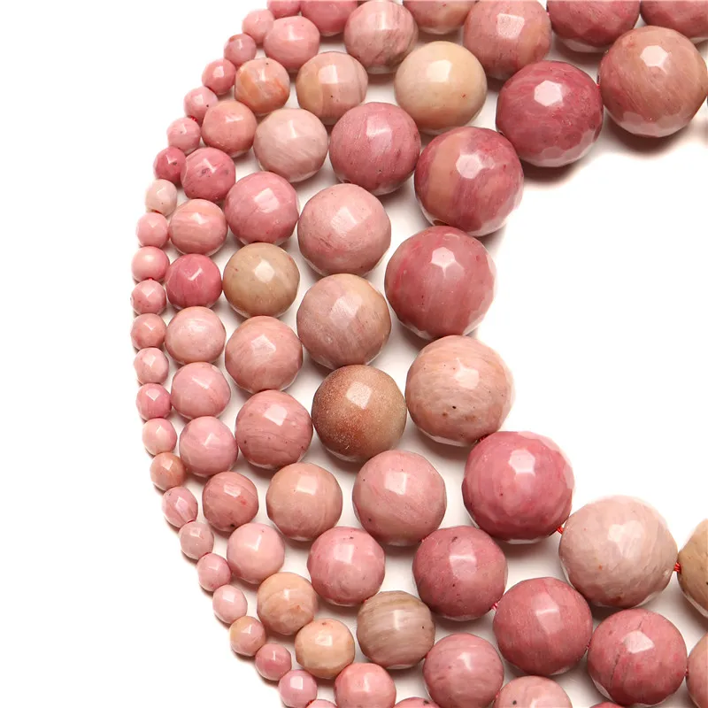 Wholesale Faceted Pink Natural Rhodochrosite Stone Beads Round Loose Jasper Beads For Jewelry Making DIY Bracelets 4-12mm