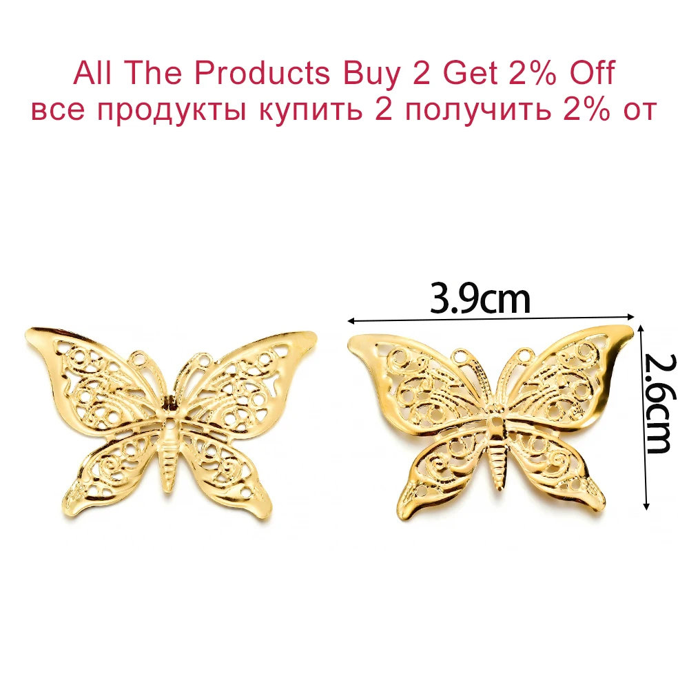 30Pcs/Pack Butterfly Filigree Connectors Etched Metal Embellishments Pendants Charms For DIY Bracelet Necklace Jewelry Making