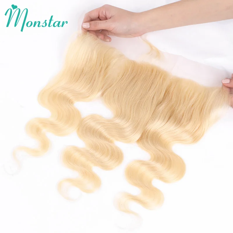 Monstar Remy Braziliaanse Haar 13X4 1B 613 Donkere Wortel Ombre Blond Body Wave Volledige Kant Frontale Sluiting Oor Tot Oor met Baby Haar