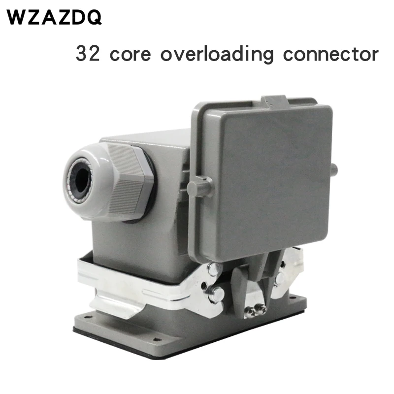 

Heavy duty connector 32 core rectangular aviation plug socket h32b-he-032 industrial waterproof 16A with cover