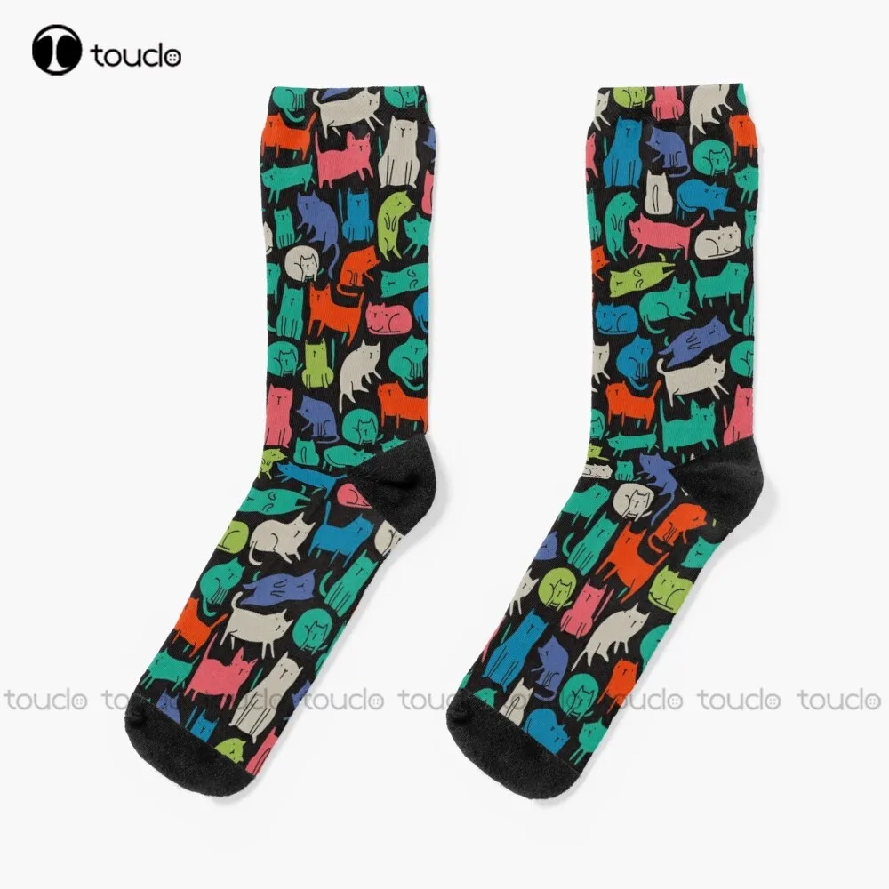 Cool Cats. Funny Cute Colorful Pet Design. Socks Socks Personalized Custom Unisex Adult Socks Popularity Holiday Gifts