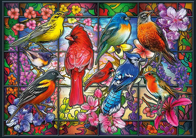 Jmine Div-5D Cardinal Bird Flower Glass Full Diamond Painting Cross Stitch Kits 3D Animal Paint by Diamonds High Quality