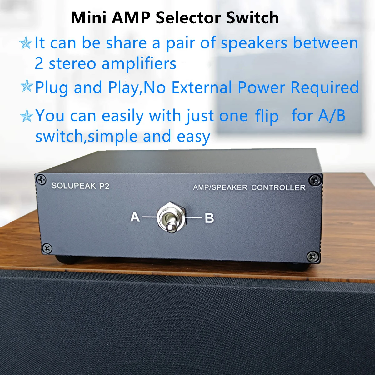 SOLUPEAK P2 2(1)-in-1(2)-Out Amp Amplifier Speaker Switcher Selector Switch Splitter 2-Way loudspeaker Control Combiner Box