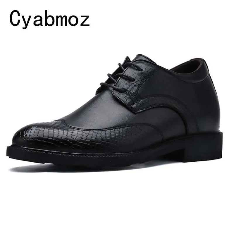 

Men shoes invisible height increasing 6 cm snakeskin genuine leather oxfords business dress wedding shoes casual brogues shoe