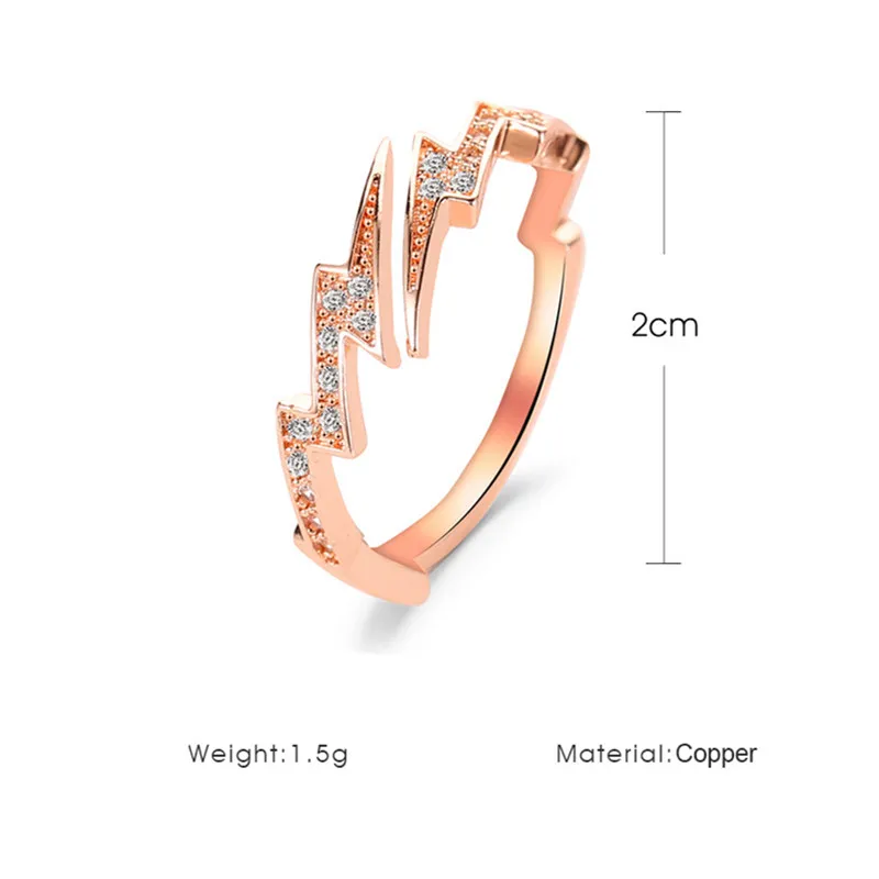 Woozu New Exquisite Geometric Lightning Opening Rings For Women Rose Gold Color AAA Zircon Rings Party Jewelry Gifts
