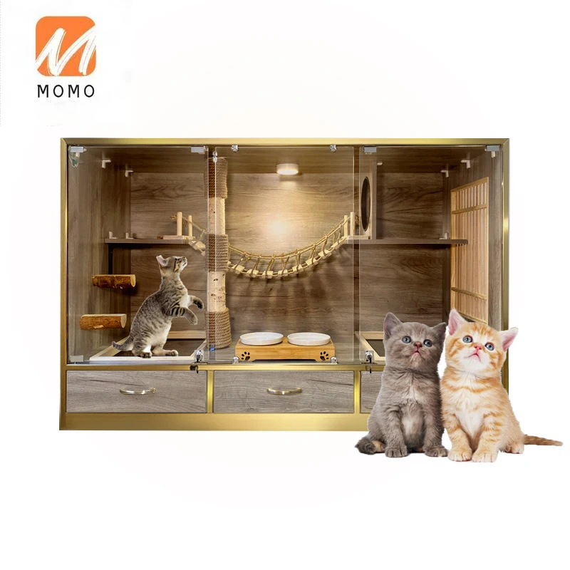 Individuelle massivholz katze schrank pet shop vitrine fütterung schrank hund käfig halterung