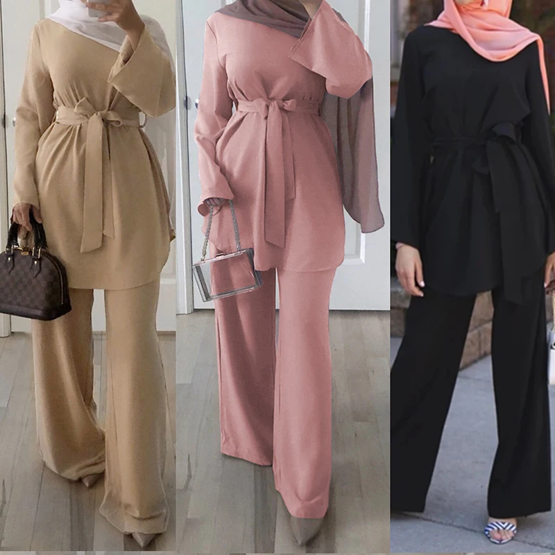 Aid Mubarek Dubai Abaya Hijab Muslim Dress Women Kaftan Turkish Islam Clothing Ramadan Eid Robe Femme Ete Musulmane 2 Pieces Set