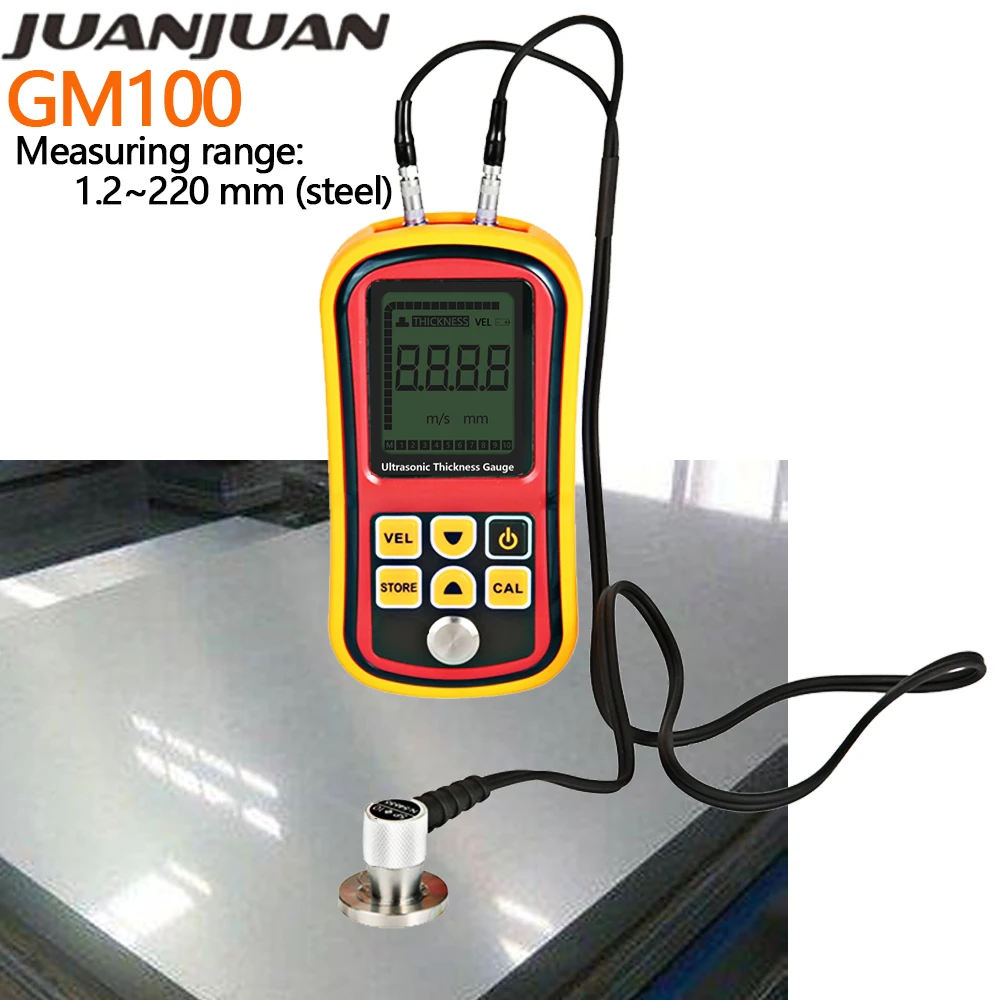 LCD Digital Ultrasonic Thickness Gauge GM100 Ultrasonic Metal Testing 1.2-220mm Sound Velocity Meter Pipe Thick Measuring TooL