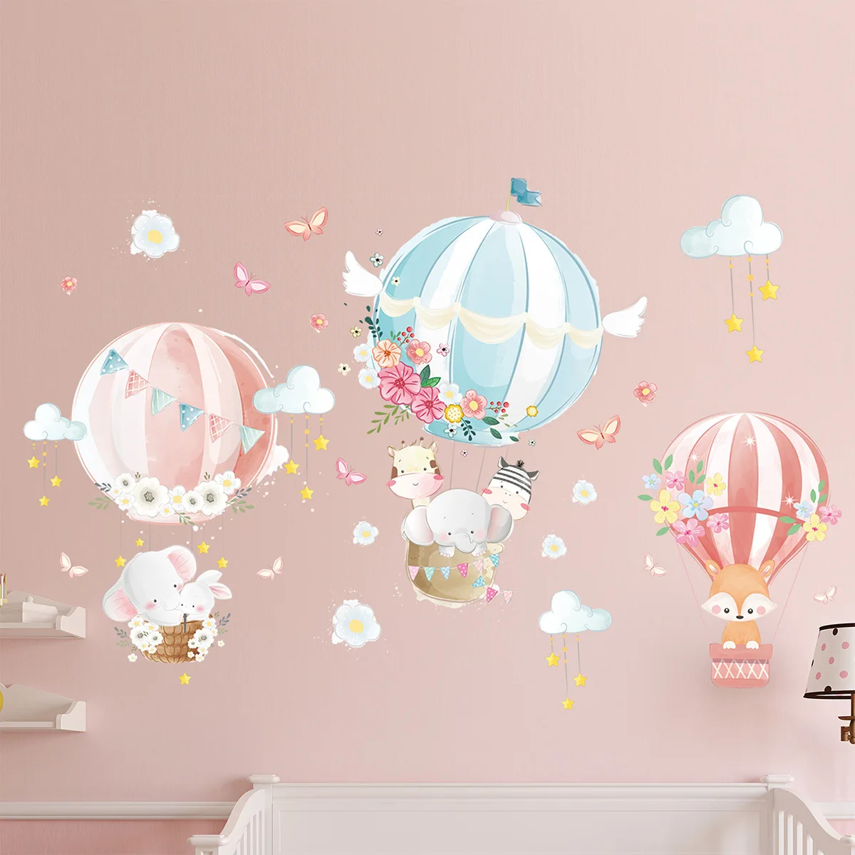 

Cartoon balloon decoration stickers for children's room Bedroom kindergarten wallpaper Little elephant fox Wall Sticker