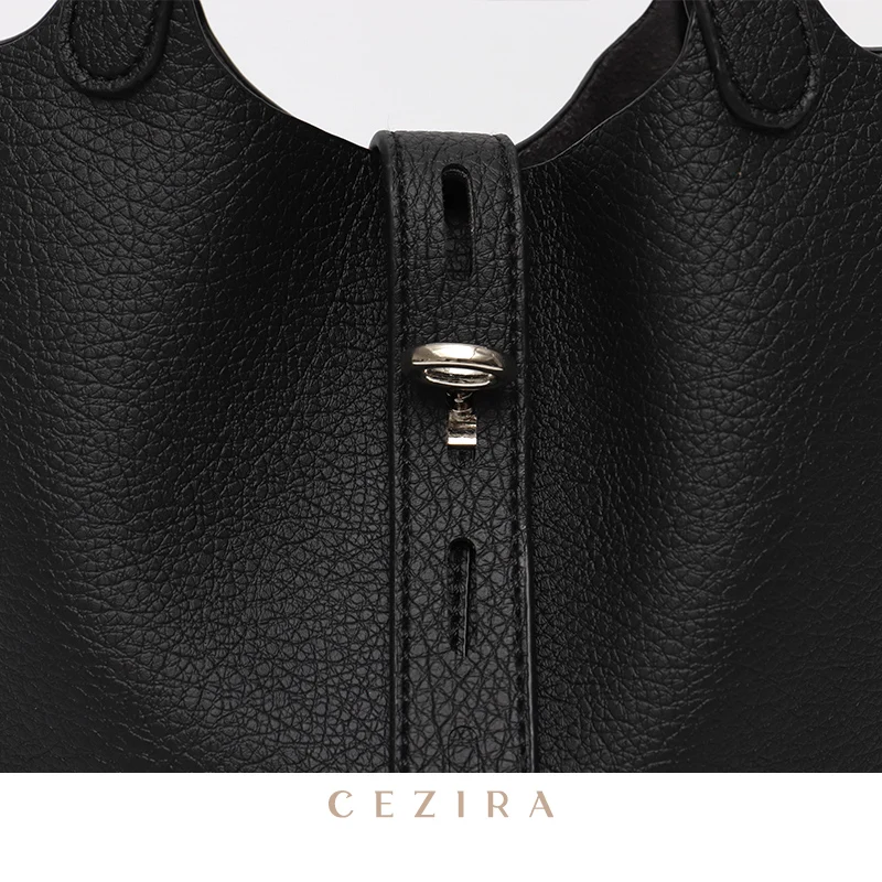 CEZIRA Brand Designer PU Vegan Leather Bucket For Women Luxury Top-handle Tote Shoulder Bags Female Fashion Crossbody Handbags